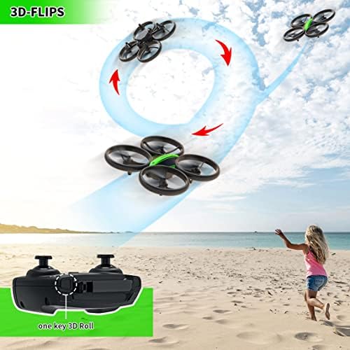Mini Drones for Kids,TEEROK T15 RC Drone with Headless Mode,3 Speeds,3D Flips,Quadcopter with Blue & Green Lights,Propellers Full Protect and 2 Batteries,Gift Toy for Boys and Girls