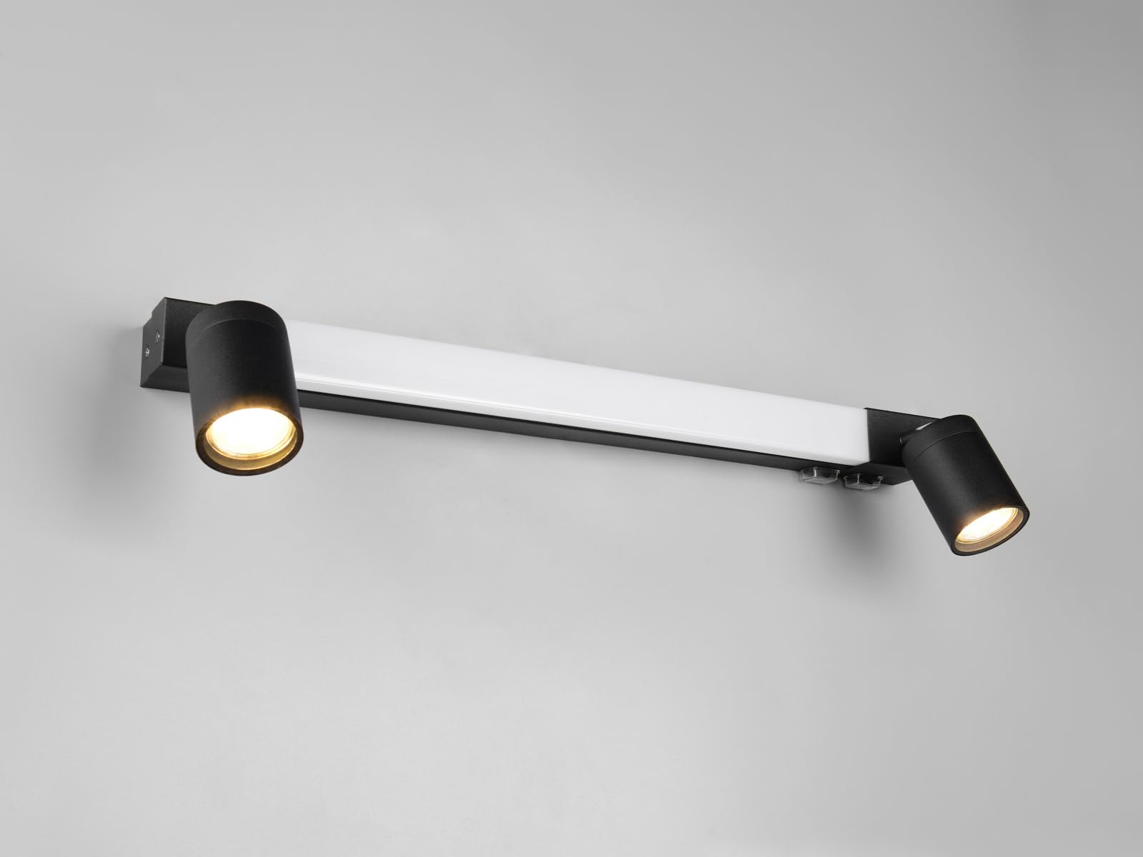 Lampada da specchio da bagno con 2 faretti e interruttore, colore nero, larghezza 60 cm