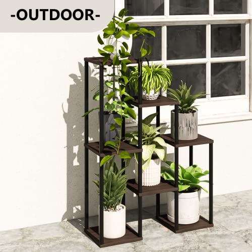 Bamworld Plant Stand Indoor Outdoor Plant Shelf 7 Pot Metal Black Plant Stands For Indoor Plants Multiple Corner Tiered Plant Stands Tall Plant Rack For Garden Balcony Patio Window Living Room #TOP1