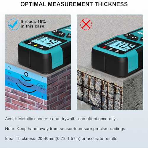 Miniatura 8 de Kiprim Medidor De Humedad Sin Clavijas Wm01-4 Modos Para Madera, Paredes Y Albanilería, Profundidad De Detección 20-40mm, Precisión 4 Hr Con Alarma Acústica
