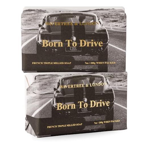 Image of Wavertree & London Born To Drive Scented Natural Soap Bars (2 Bars), 7oz Moisturizing French Triple Milled Soap Bars enriched with shea butter - Pure Plant Oil Bath & Body Bars for All Skin Types