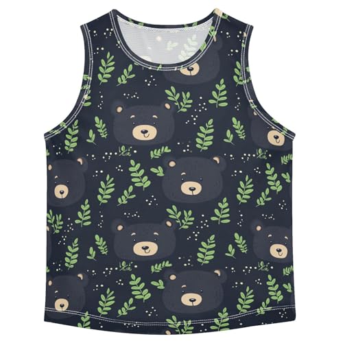 Boys Tank Top Shirts Cartoon Bear Animal Green Leaf Sleeveless T-Shirts Crew Neck for Kids Clothing Children