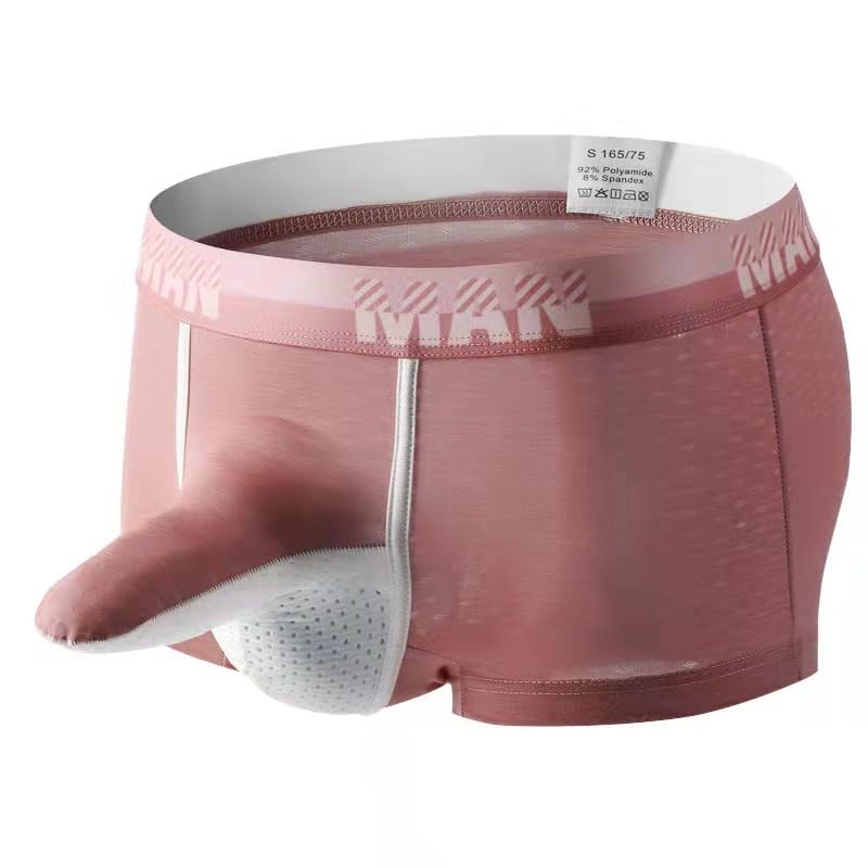 Mens Ice Silk Elephant Nose Boxer Briefs Bulge Enhancing Separated Pouch Soft and Breathable Underpants