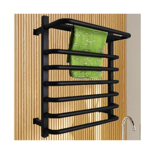 AYCDL Toallero eléctrico montado en la pared con estante superior, calentador de toallas con radiador con 6 barras, toalleros calefactados de acero inoxidable para baño, blanco, cable duro, enchufe