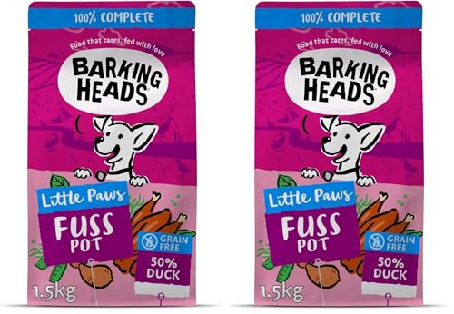 Image of Barking Heads Complete Dry Dog Food 1.5kg - Adult Little Paws (Small Breed) Fuss Pot Duck - Natural Grain Free Hypoallergenic for Fussy Eaters & Sensitive Stomachs - Vet Approved (Pack of 2)