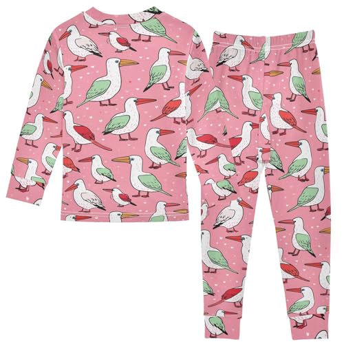 Pajama Sets Long Sleeve Birds Pattern with Hearts Soft Comfy Sleepwear 2 Piece PJS 3-8T3
