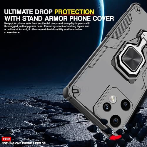 Image of AESTMO Armor Back Cover for Nothing CMF Phone 2 Pro 5G | Ring Holder & Kickstand & Camera Protection in-Built | 360 Degree Protection Back Case Cover (Black)