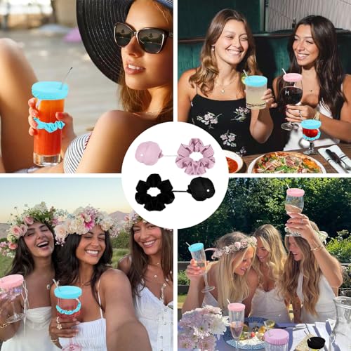 4Stück Ko Tropfen Schutz Armband,Getränkeschutzdeckel,Cap Scrunchie Haarband Drink Cover,Getränke Abdeckung Cap Haargummi Scrunchie,Wiederverwendbar Getränkedeckel,Nightcap Ideal Für BarsUndPartys (4)