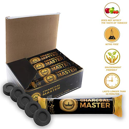 Charcoal Masters Hookah Coals Instant Light - Premium Charcoal Briquettes For Hookah Set, Smoking, Incense - 45 Minute Burn, Low Smoke, No Artificial Flavors - 33Mm Coal Disks For Shisha, 100 Pack #TOP2