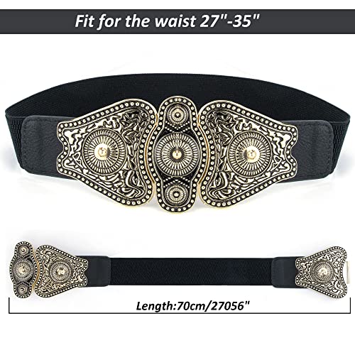 INOGIH Western Style Buckle Stretchy Cinch Belt for Women,Vintage Wide Stretchy Waist Belt for Dress3