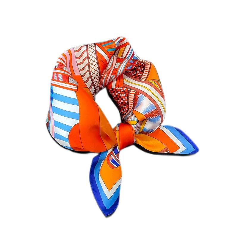 MEISEE 100% Mulberry Silk Scarfs Small Square Scarf 21 x 21 Neck Scarf Breathable Lightweight for Women Gift Packed (Orange with Blue Edge)