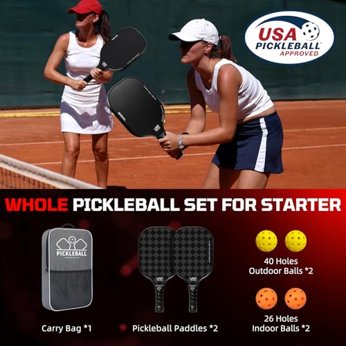 Image of BAGAIL Pickleball Paddles, USAPA Approved Fiberglass Surface Pickleball Set, Lightweight Pickle Ball Rackets with 4 Balls, 1 Bag, Designed in California for Traction and Stability