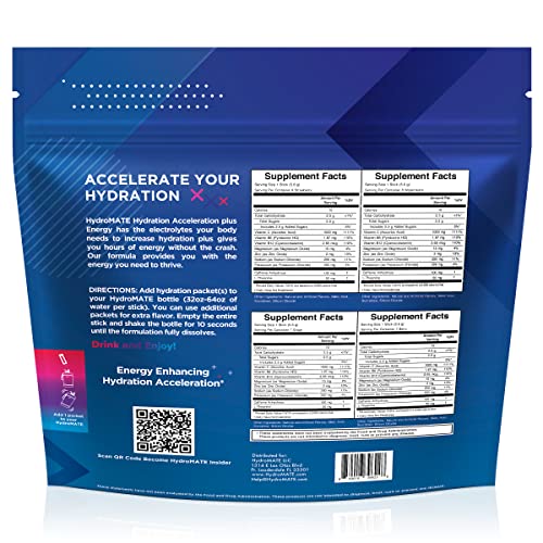 Natureworks Hydromate Electrolytes Powder Drink Mix Packets Hydration Accelerator Low Sugar Rapid Party Relief Recovery Vitamin C Plus Caffeine Variety Pack 30 Count #TOP3