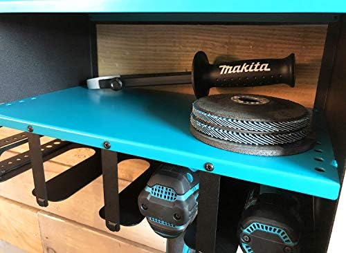 MegaMaxx Power Tool and Drill Storage Unit Charging Station for 4 Tools and 2 Shelf - Wall Mount Toolbox Rack Cabinet for Workshop, Garage, Shed, Van, Drill Driver, Impact Gun Organiser (Blue)
