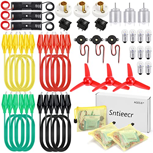 Sntieecr 3 Pack 42 PCS Electric Circuit Motor Kit with Organize Bags, Educational Montessori Learning Electric Circuit Kit Sets for Kids DIY STEM Science Project