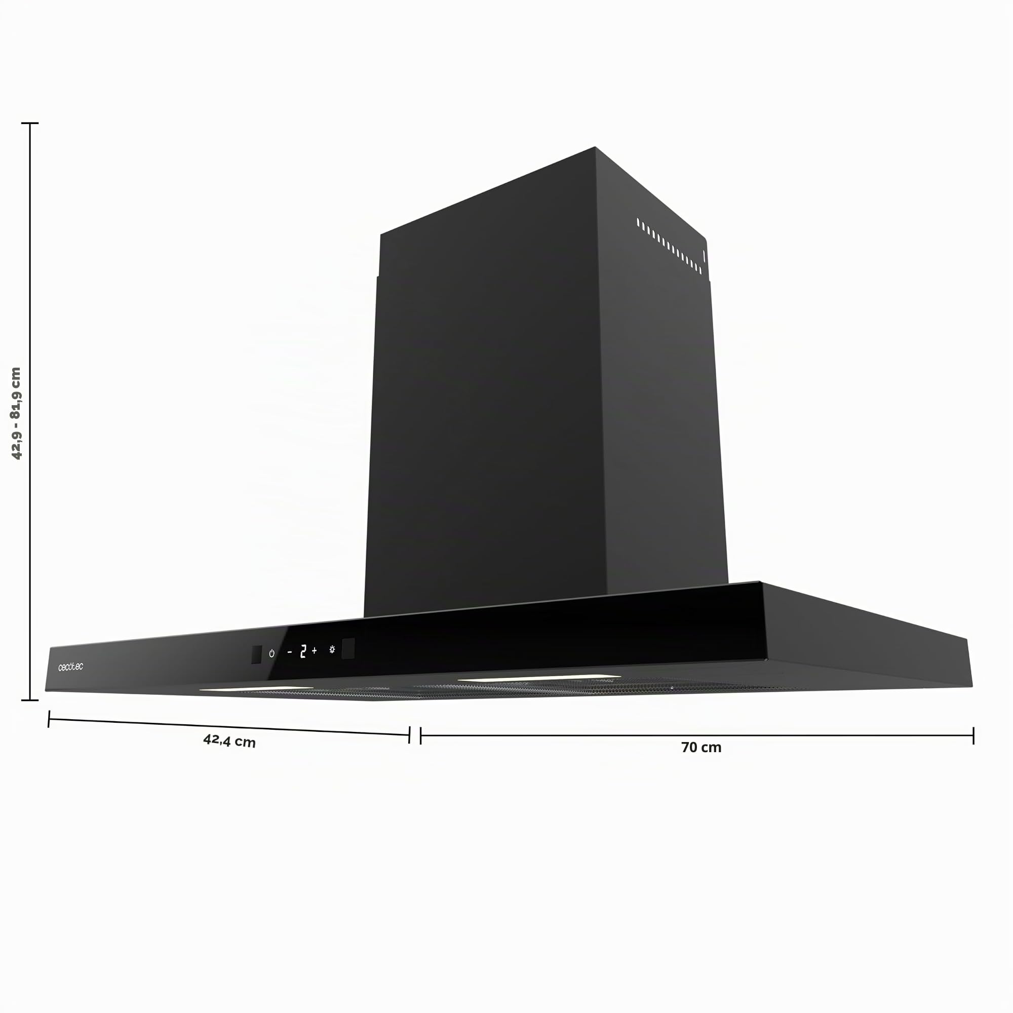 Cecotec Cappa Aspirante a T Bolero Flux TT 704400 Black A++, 70cm, 413,3m³/h Aspirazione, Classe A++, Controllo Touch Invisibile, Hand Movement Control, Funzione Booster, Filtri Lavabili