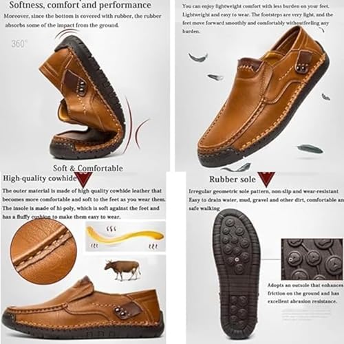 Mens Handmade Genuine Leather Loafers, Dress Oxford Classic Moccasins, Mesh Breathable Non Slip Soft Bottom Casual Driving Shoes3