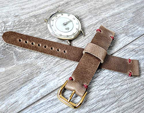 Handmade watch band, 16mm full grain leather strap, vintage watch band, brown watch strap