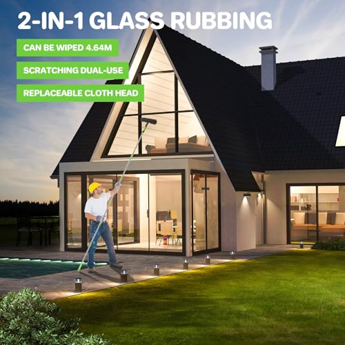 Clickinline Window Cleaning Equipment, 5M Window Squeegee, Telescopic Window Cleaner, With Squeegee Brush And Scrubber Tool, 11 Pcs Adjustable Pole For Indoor/Outdoor High Window, Wall, ​Car (Green) - 7