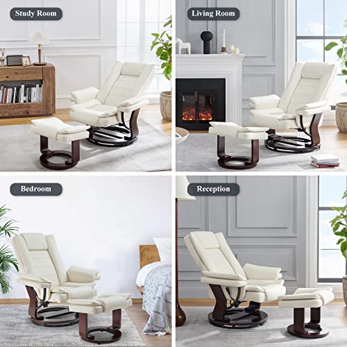 Kinmars Recliner Chair With Ottoman Pu Leather Recliner With 360 Degree Swivel Footrest Accent Lounge Chair Armchair With Wood Base For Living Room, Bedroom, Reading Room (Beige) #TOP5