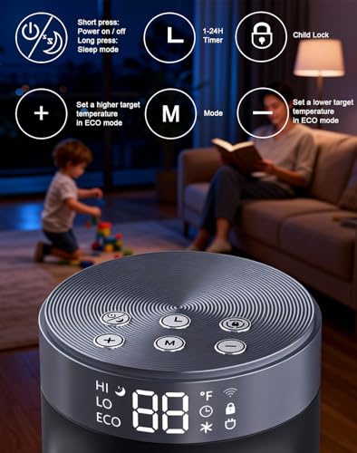 1500W PTC Quiet Space Heater with Remote Control, 15.8“ Portable Electric Heaters for Indoor Use, 75°Oscillation Ceramic Heater for Office, 24H Timer, 5 Modes, Fast Safe Quiet Room Heater for Bedroom