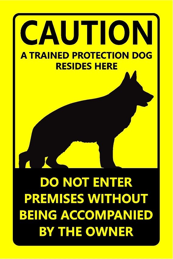 Caution trained dog resides here do not enter without owner safety sign - Self adhesive sticker (600mm x 400mm)