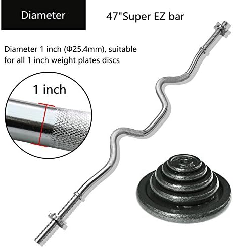 PROIRON Curl Bar Super EZ Bar 47 inches Standard Bar with Spinlock Collars 1200mm