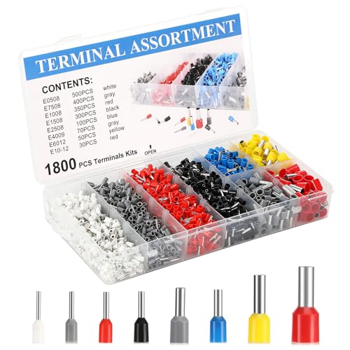 Quuylin 1800 Pièces Embouts de Câble Set, 0,5 Mm² - 10 Mm², Manchons Isolés Pour Câbles, Connecteurs de Câble, Avec Boîte de Rangement Pratique, Outil de Cosses de Fil pour Pince à Sertir