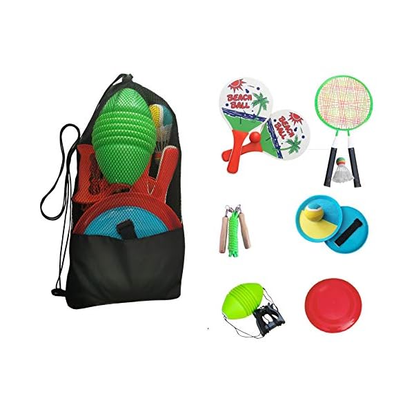 L.A. Sports Garten & Strandspiele Set Beachball Klettball Frisbee Mini-Badminton Boing Ball Spiele für draußen 7 511BA8WKR9L. SL500 . SS600