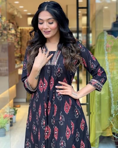 Image of Nermosa Women Printed A-Line Kurta and Pant Set with Dupatta