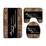 Leopard Print 3 Piece Bath Mats Live Laugh Love Rugs Sets,Positive Inspirational Quotes Wild Animal
