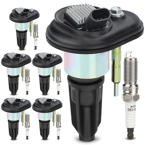 Image of UF303 Ignition Coil & 5019 Double Iridium Spark Plug for Chevy Trailblazer | Colorado,GMC Canyon Envoy,Hummer H3,Buick Rainier,Isuzu Ascender I-280 I-290 I-350 I-370,Saab 9-7X Replace# C1395 (Set of 6)