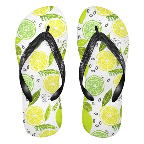 Lemon Lime White Flip Flops for Beach Thong Sandals Anti-slip Lightweight Beach Shoes for Summer Outdoor Travel