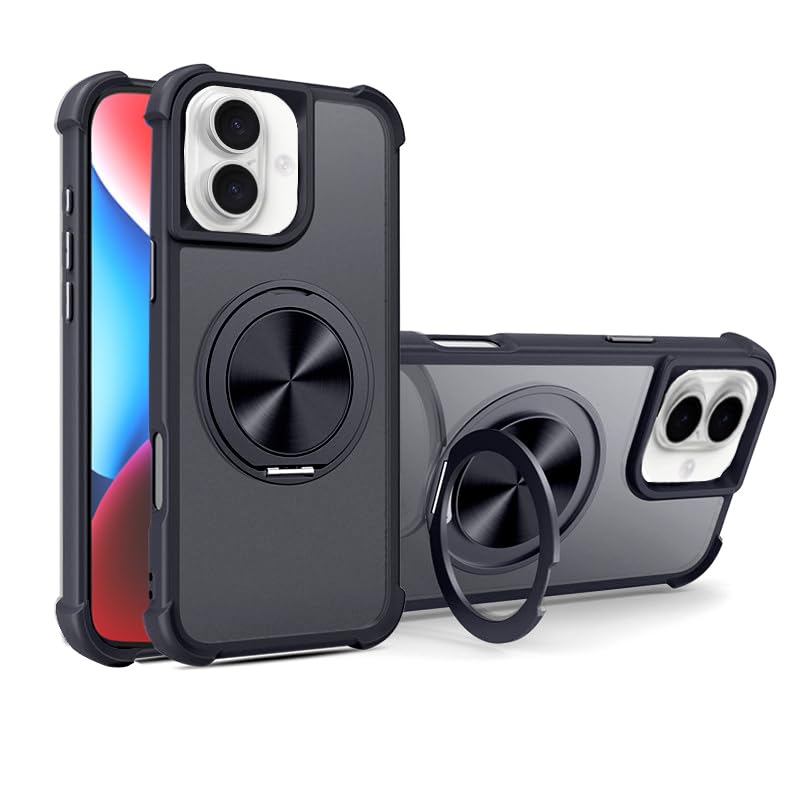 iPhone 16 ケース 半透明 TPU リング付き MagSafe対応 リング360°回転スタンド機能 縦横対応レンズ保護 米軍規格 耐衝撃 薄型 軽量 アイフォン16 カバー 車載ホルダー ワイヤレス充電対応 いphone16 スマホケース 指紋防止 落下防止 ストラップホール付き