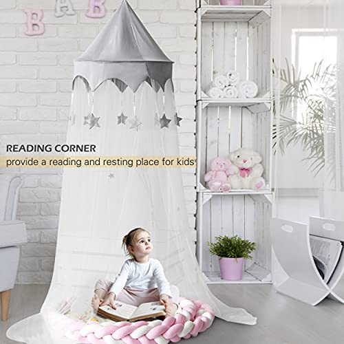 Loaol Canopy For Kids Bed With Stars, Crib Canopy With Dome, Elegant Net Hanging Fairy Girl Bed Canopy Princess Room Decoration Reading Nook Corner Curtain Fits Full Crib, Twin, Queen Play Castle Tent #TOP2