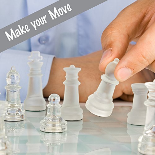 Gamie Premium Glass Chess Set, 14 Inch - Elegant Design - Durable Build - 32 Frosted and Clear Pieces - Felted Bottoms - Easy to Carry - Stable & Fully Functional for Chess Lovers - Thumbnail 3