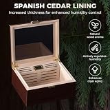 ProCase Humidor do cygar z drewna, z nawilżaczem powietrza, podszewką z drewna cedrowego, szklanym blatem, cyfrowym higrometrem, duży, brązowy