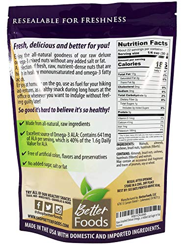 Raw Unsalted Deluxe Omega 3 Mixed Nuts (Almonds, Brazil Nuts, Cashews, Hazelnuts and Walnuts) - All-Natural Non-GMO No Added Salt or Fat - Thumbnail 4