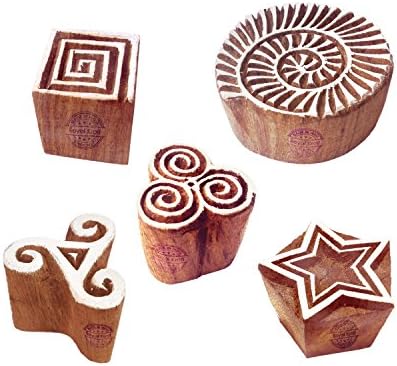 Traditional Pattern Mandala and Round Wood Block Stamps (Set of 5)