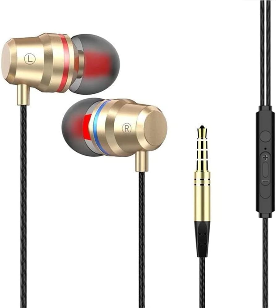 Hi-Res Extra Bass Noise Isolating In-Ear Headphones Earphones High Sensitivity Wired Earbuds with Microphone For iPhone, iPad, Samsung, Volume Control 3.5mm Jack Headphone Earphones (Red)