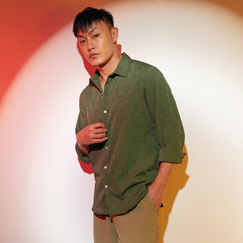 Image of CAHOOT Men's Solid Utility Shirt | Casual Wear | Spread Collar | Long Sleeve | Button Closure | Shirt Crafted with Comfort Fit for Everyday Wear