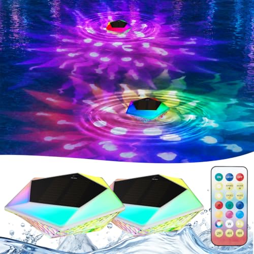 Solar Floating Pool Lights 2 Pack, 7.8" LED Solar Pool Lights with Remote