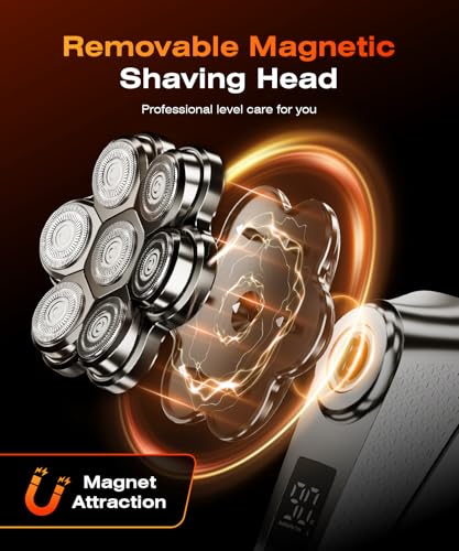 Image of 7D Head Shavers for Bald Men, Waterproof Wet or Dry Electric Razor for Men, 5-in-1 Detachable Head Shaver, Grooming Kit, LED Display /Type-C Charge, Travel-Friendly-Steel Gray