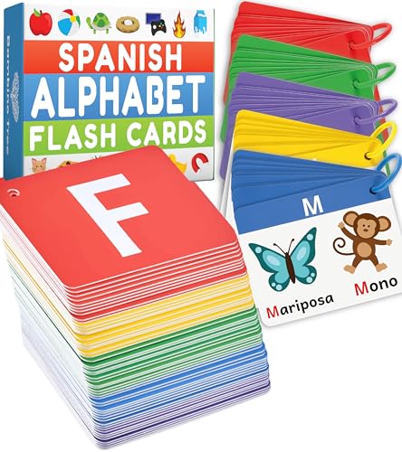 Spanish Alphabet Flash Cards - Thick ABC Flash Cards for Kids Ages 3-6 - Lowercase & Uppercase Letter Recognition Learning Game