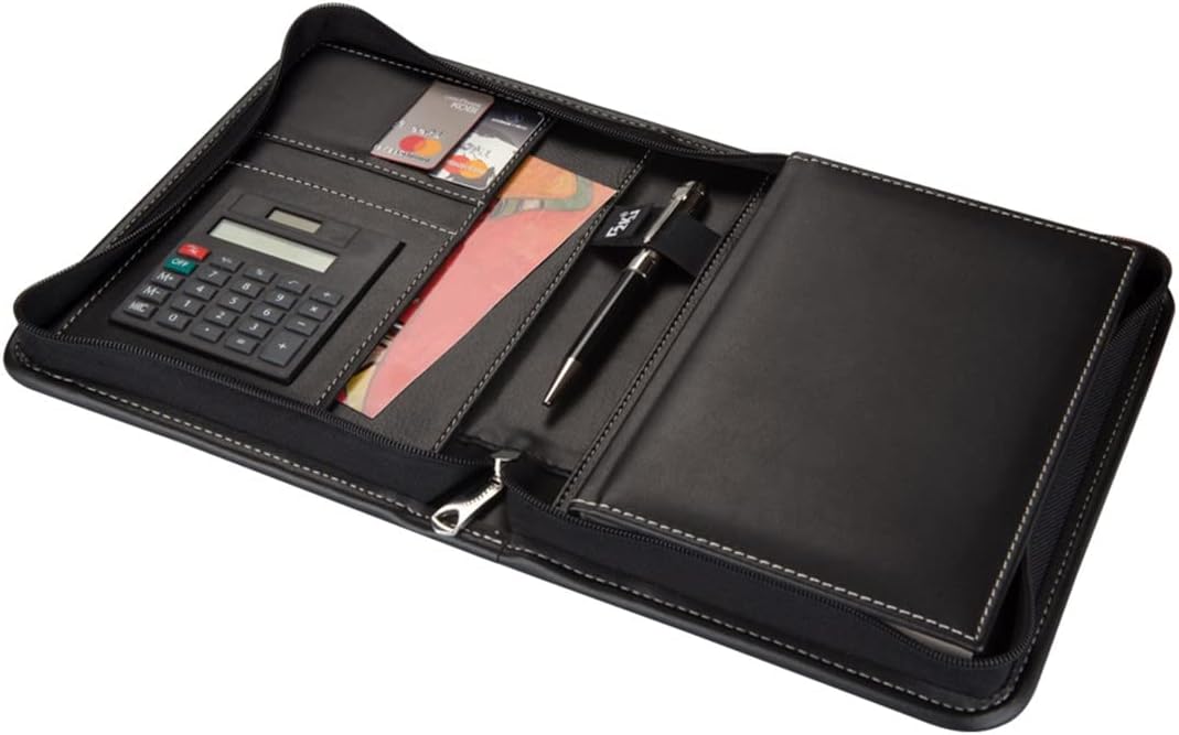 2K 5220 Ajanda TARİHSİZ 14x20 Kareli 160 Yaprak Defterli Hesap Makineli Fermuarlı Organizer,Siyah