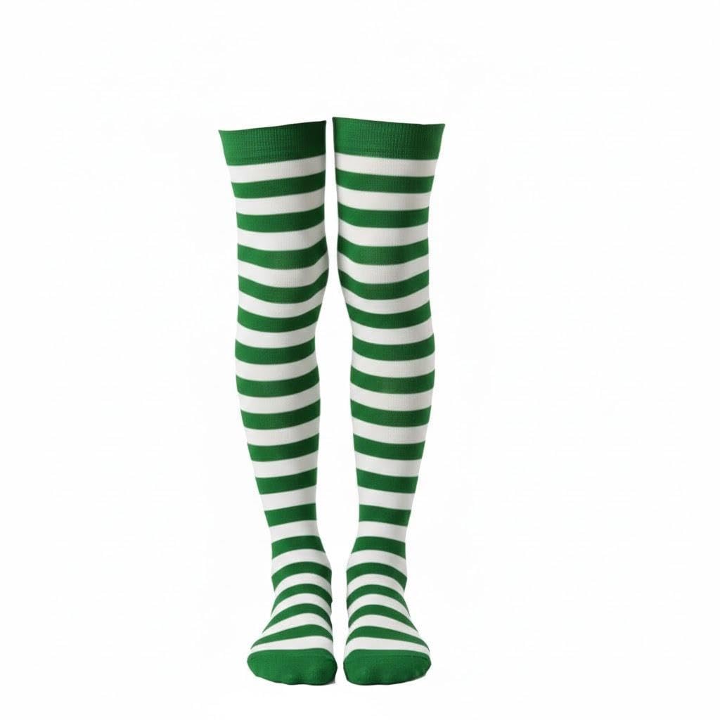 A2z 4 Kids Girls Green & White Boys Striped Stockings Black & White Halloween Fancy Dress Accessory Over Knee - Stocking Striped 4-8