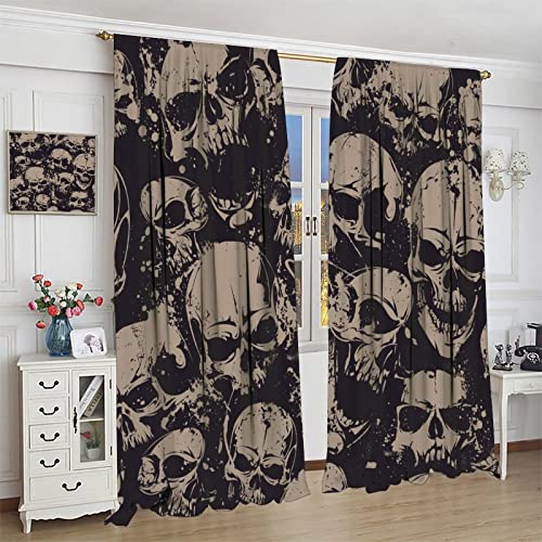 Skulls Blackout Curtains Halloween Skull Skeleton All Saints Day Decor Home Bedroom Living Room Darkening Window Drapes 2 Panel Set, 42X45 Inch #TOP3