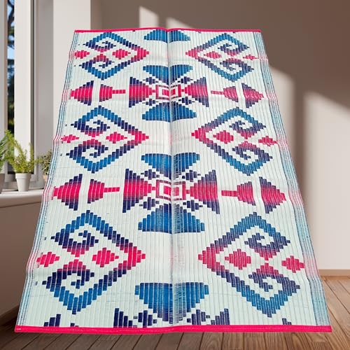 Image of Plastic Mats for Sleeping On Floor Sitting Reversible Chatai Square Shape Mats for Home Living Room, Bedroom Floor, 4X6 Feet, Assorted