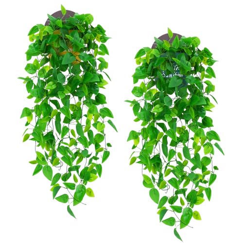 Luabue Hanging Plants Artificial Decor,4PCS 13FT Faux Ivy Vine with Planters Wall Fake Hanging Plants in Pots,Silk Greenery Faux Vines for Home Bedroom Living Aesthetic Patio Indoor Outdoor Decor