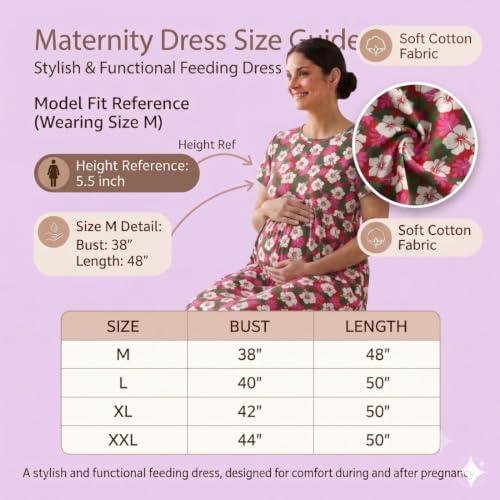 Image of Zero Clothing Feeding Dress for New Moms Casual Loungewear Ankle Length | Cotton Maternity Nighty | Zipless Feeding Dresses for Women | Pregnancy & Nursing Wear